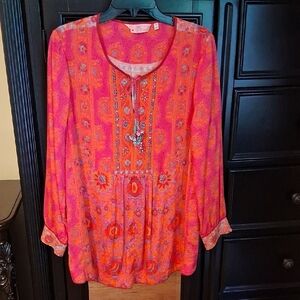 Soft Surroundings Pink Relaxed Tie Front Blouse